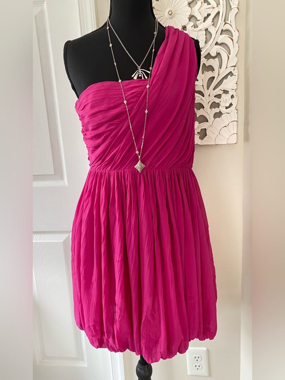 Theory Taliana Georgette One Shoulder Bubble Hem Silk Dress 90s Y2K Raspberry 6